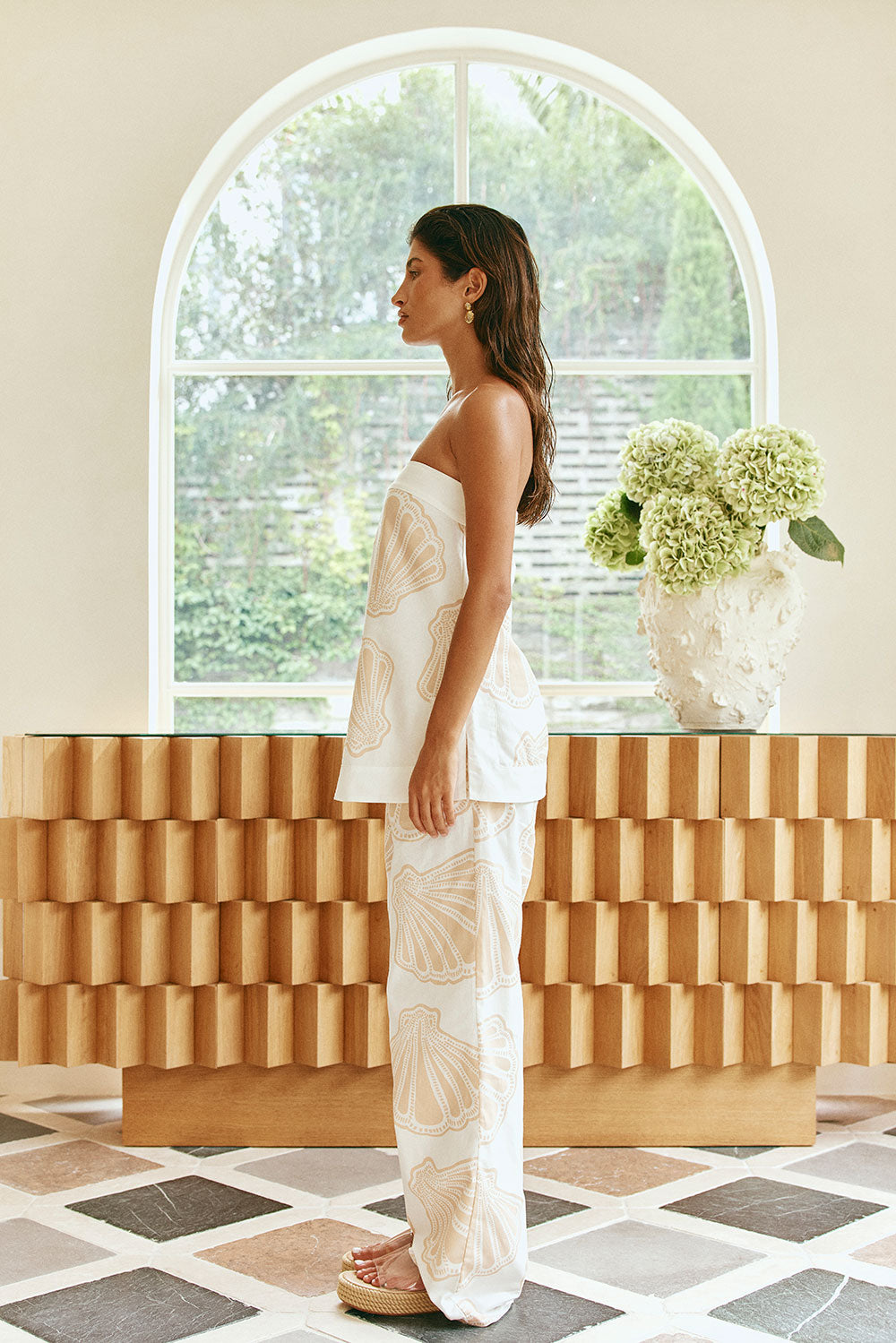 White Coastal Shell Print Strapless Bahari Top