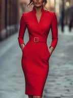 Noelia | Elegante vestido con cinturón y cuello alto