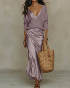 Elena | Vestido midi satinado con jersey incluido