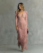 Clara™ | Vestido midi elegante con mangas de flecos