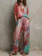 Clara | Conjunto elegante con estampado floral y pantalón ancho